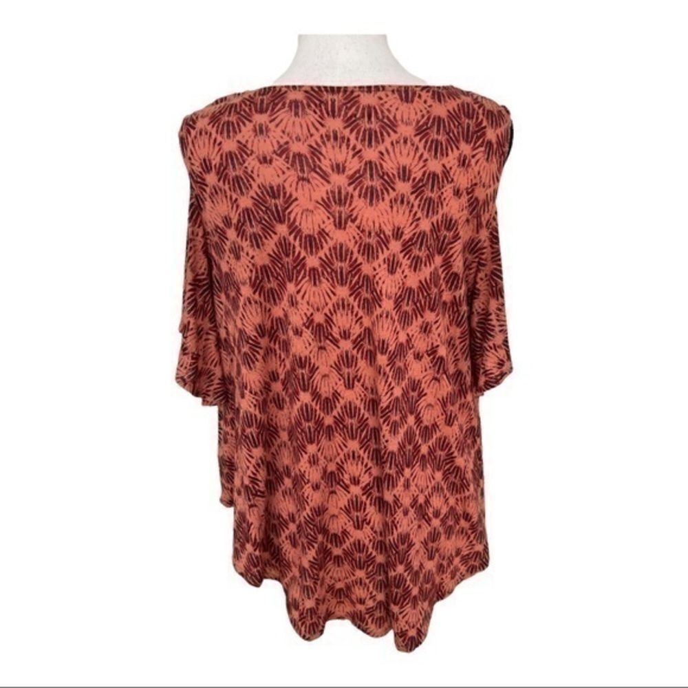 We the Free You So Fancy Printed Cold Shoulder Top S Rusty Red Linen Blend Boho - Picture 3 of 7